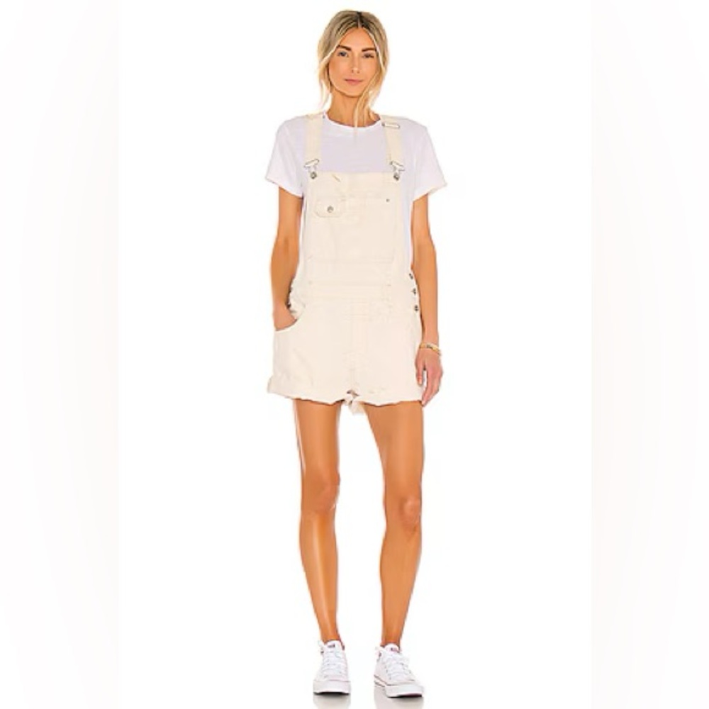 Free People Cream Short Denim Overalls